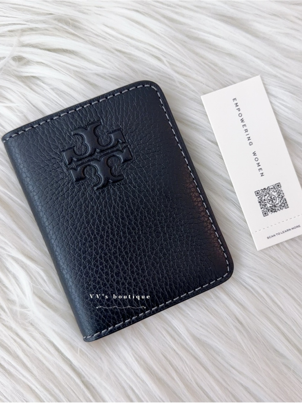 NWT Tory Burch Thea Slim Card Case Leather Flap Bifold ID Holder Black 150450